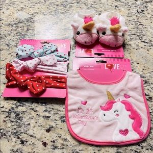 Baby Girl Slippers, Bib and Headband Bundle